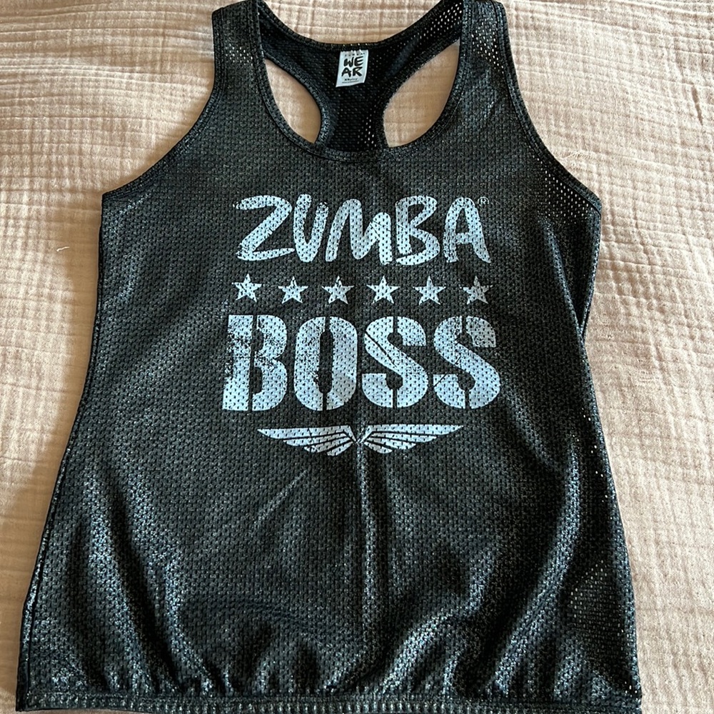 Zumba Fitness Gray Shiny Mesh Tank